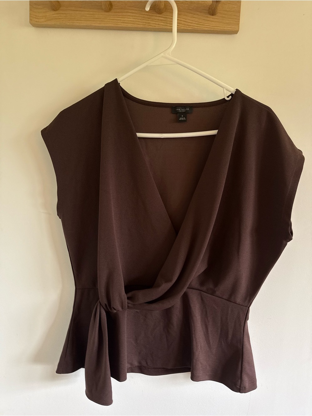 Ann Taylor Brown Draped Wrap Midi Top